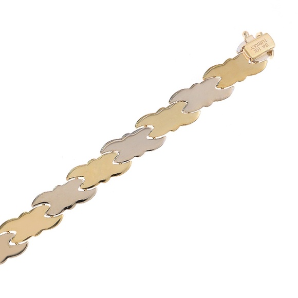 8.6mm 14K Two Tone Gold Fancy Wave Link Bracelet - Picture 3 of 3